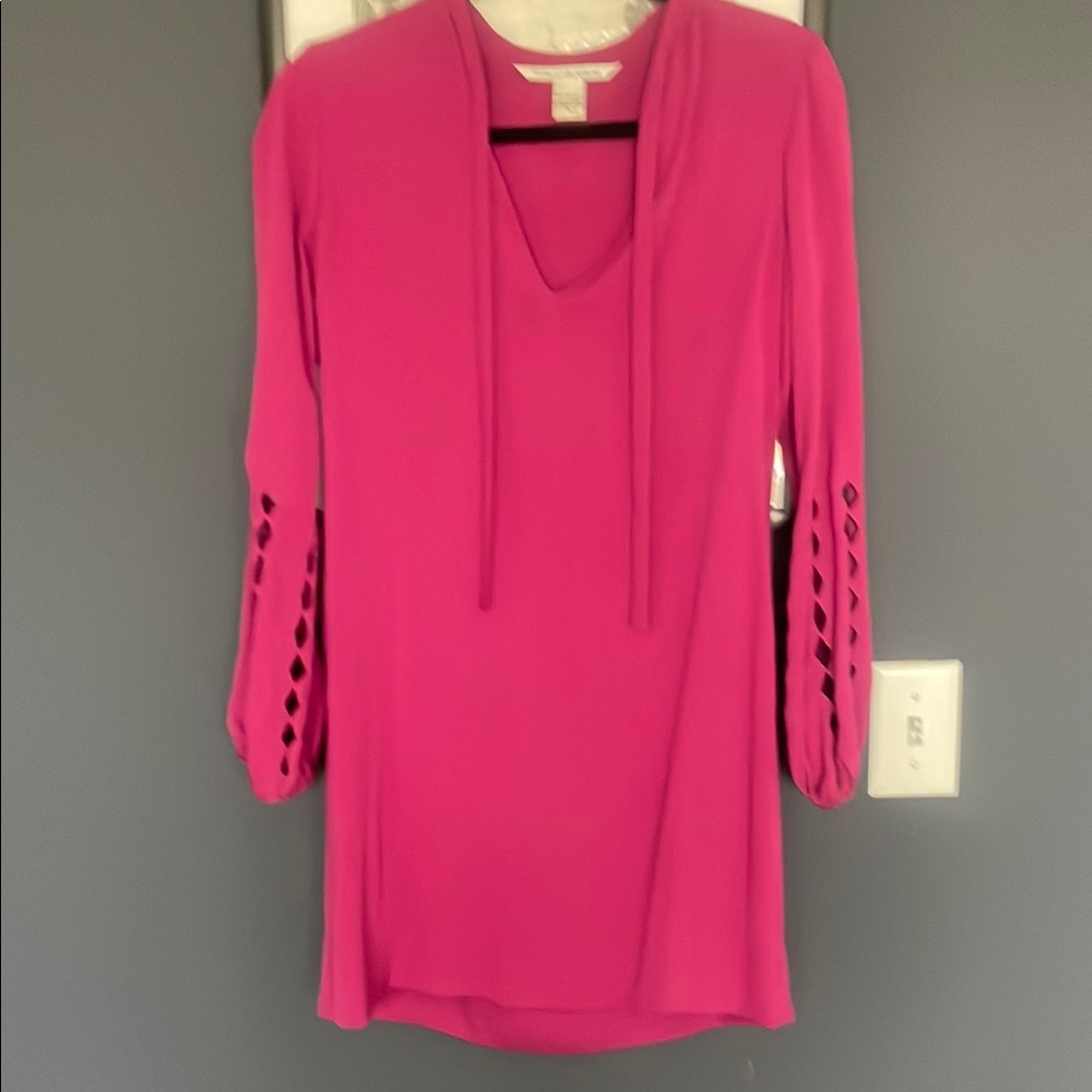 Diane Von Furstenberg Vibrant Pink Long Sleeve Dress